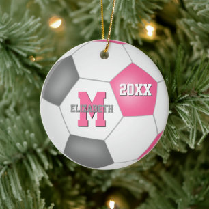 schattig roze , grijze keepjesvoetbal keramisch ornament