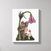 Schattig Roze Grizzly Beer Fairy in Enchanted Fore Canvas Afdruk (Voorkant)