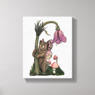 Schattig Roze Grizzly Beer Fairy in Enchanted Fore Canvas Afdruk