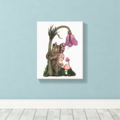 Schattig Roze Grizzly Beer Fairy in Enchanted Fore Canvas Afdruk (Insitu (Houten vloer))