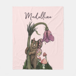 Schattig Roze Grizzly Beer Fairy in Enchanted Fore Fleece Deken