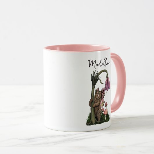 Schattig Roze Grizzly Beer Fairy in Enchanted Fore Mok (Voorkant rechts)