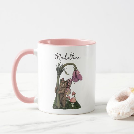 Schattig Roze Grizzly Beer Fairy in Enchanted Fore Mok (Met donut)