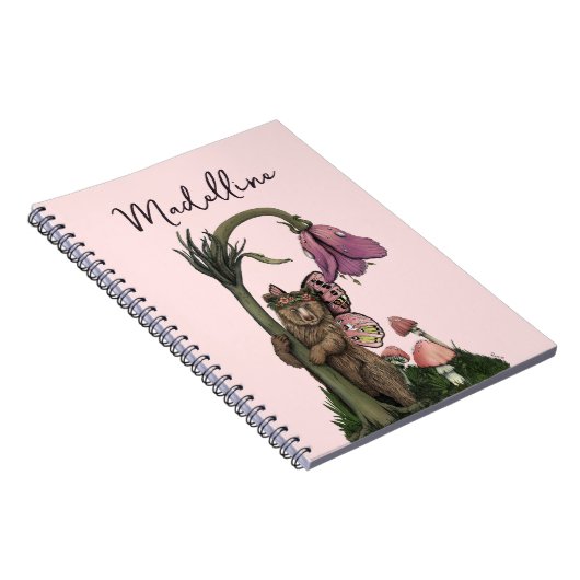 Schattig Roze Grizzly Beer Fairy in Enchanted Fore Notitieboek (Rechterzijde)