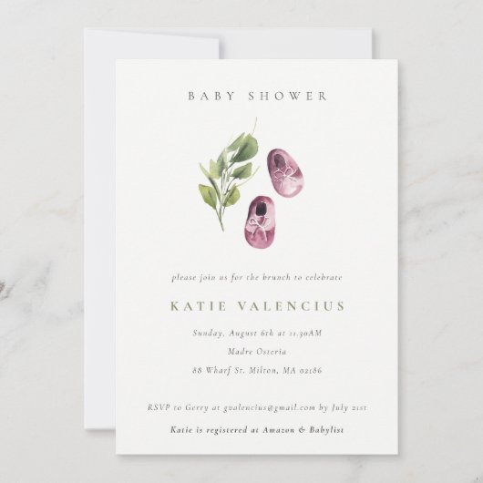 Schattig roze groen schoenen bladeren meisje Baby  Kaart (Voorkant)