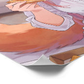 Schattig Roze Haar Vos Meisje Eet Pizza Poster (Hoek)