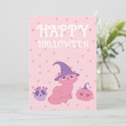 Schattig roze Halloween Party Feestdagenkaart (Staand voorkant)