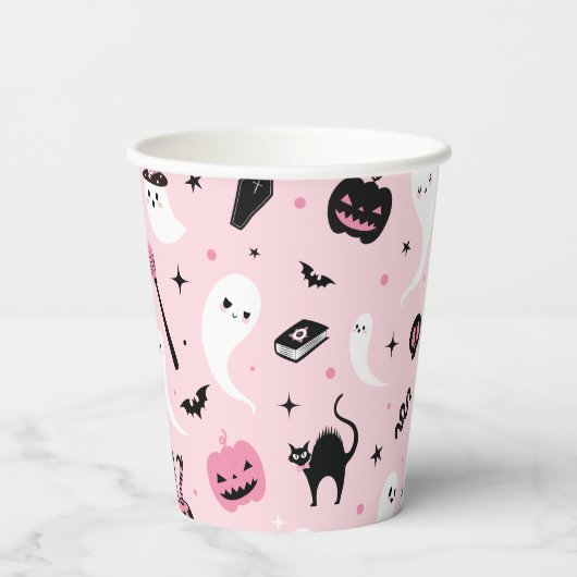 Schattig roze Halloween Party Papieren Bekers (Achterkant)