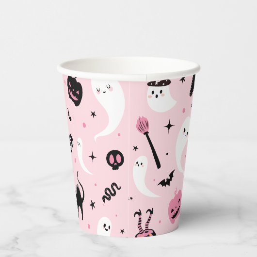 Schattig roze Halloween Party Papieren Bekers (Rechts)