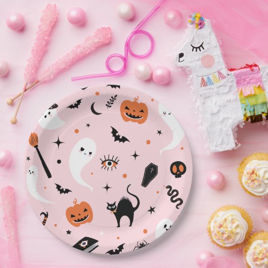 Schattig roze Halloween Party Papieren Bordje (Feest)