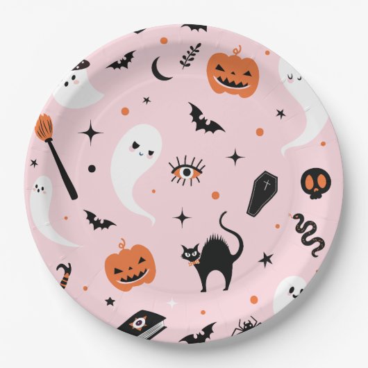 Schattig roze Halloween Party Papieren Bordje (Voorkant)