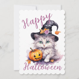 Schattig roze Halloween Verjaardagsfeestje Kitten  Kaart