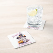 Schattig roze Halloween Verjaardagsfeestje Kitten  Kartonnen Onderzetters (Insitu)