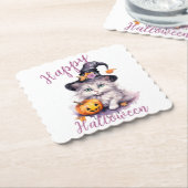 Schattig roze Halloween Verjaardagsfeestje Kitten  Kartonnen Onderzetters (Gebogen)