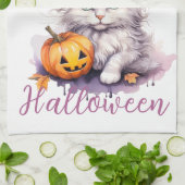 Schattig roze Halloween Verjaardagsfeestje Kitten  Theedoek (Gevouwen)