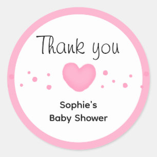 Schattig Roze Hart Baby Shower Bedankt Ronde Sticker