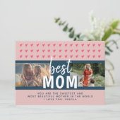 Schattig Roze Hart Beste Moeder 2 Foto's Moederdag Feestdagenkaart (Staand voorkant)