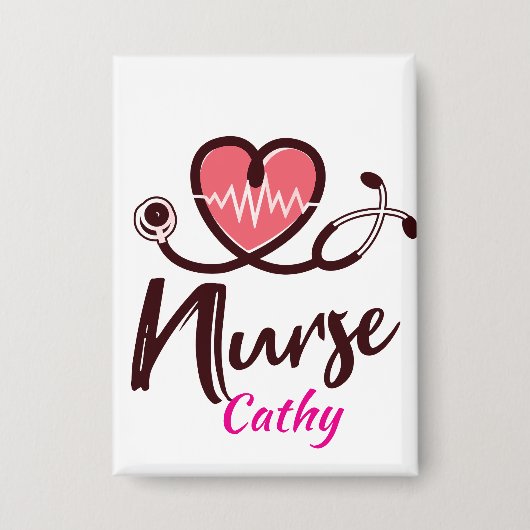 Schattig Roze Hart levenslijn Verpleegster Persona Button (Voorkant)