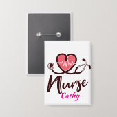 Schattig Roze Hart levenslijn Verpleegster Persona Button (Voorkant / Achterkant)