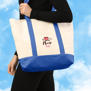 Schattig Roze Hart levenslijn Verpleegster Persona Tote Bag