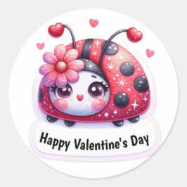 Schattig roze hart lieveheersbeestje Valentijnsdag Ronde Sticker