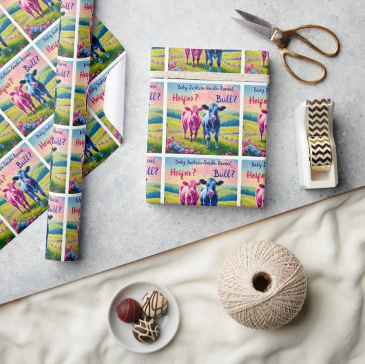 Schattig roze Heifer en Blue Bull Kalf Cadeaupapier (Crafts)