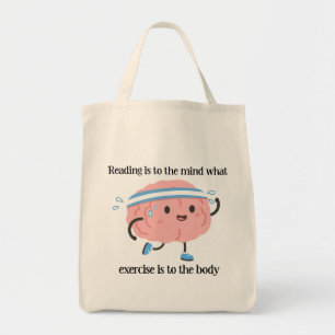 Schattig Roze Hersenen Leesoefening Blauwe Boeklie Tote Bag