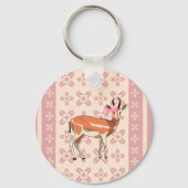 Schattig roze hertenpatroon Kerstmis Sleutelhanger (Voorkant)