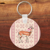 Schattig roze hertenpatroon Kerstmis Sleutelhanger (Voorkant)