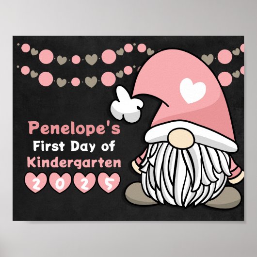 Schattig Roze Kabouter Eerste Schooldag Schoolbord Poster (Voorkant)