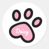 Schattig roze kat poot print - gepersonaliseerde S Ronde Sticker (Voorkant)