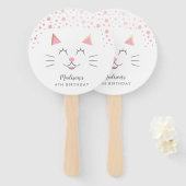 Schattig roze kat verjaardag handwaaier (Voorkant en achterkant)