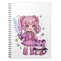 Schattig Roze Kawaii Duivelenjager Meisje met Magi