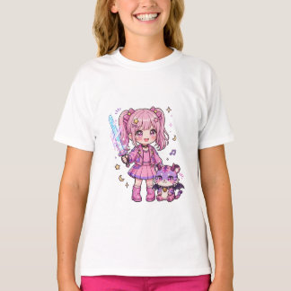 Schattig Roze Kawaii Duivelenjager Meisje met Magi T-shirt