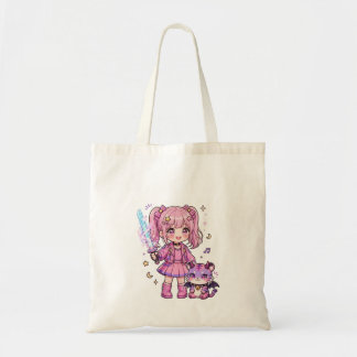 Schattig Roze Kawaii Duivelenjager Meisje met Magi Tote Bag