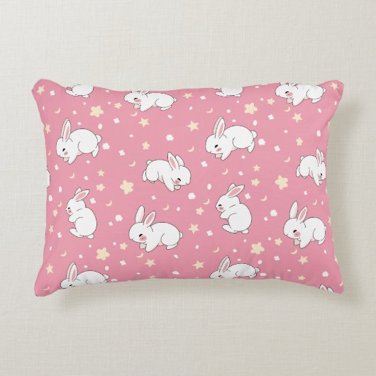 Schattig Roze Kawaii Konijn Doodle Accent Kussen (Voorkant)