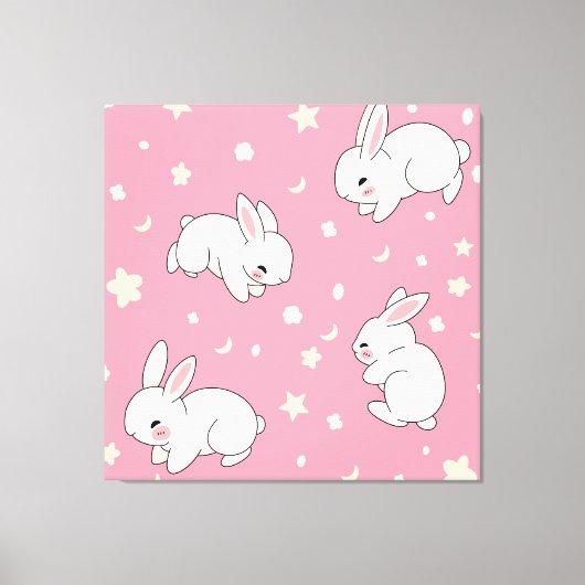 Schattig Roze Kawaii Konijn Doodle Canvas Afdruk (Voorkant)