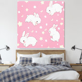 Schattig Roze Kawaii Konijn Doodle Canvas Afdruk (Insitu (Slaapkamer))