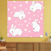 Schattig Roze Kawaii Konijn Doodle Canvas Afdruk (Insitu (Woonkamer))