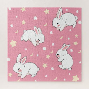 Schattig Roze Kawaii Konijn Doodle Legpuzzel