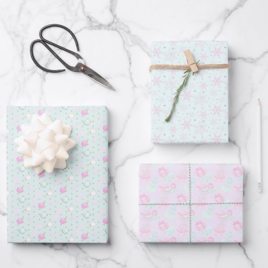 Schattig roze kerst inpakpapier vel (Voorkant)