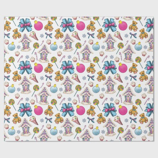 Schattig roze kerstpatroon cadeaupapier (Vlak)