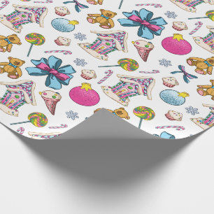 Schattig roze kerstpatroon cadeaupapier