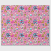 Schattig roze kerstpatroon cadeaupapier (Vlak)