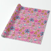 Schattig roze kerstpatroon cadeaupapier (Uitgerold)