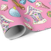 Schattig roze kerstpatroon cadeaupapier (Rol Hoek)