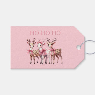Schattig Roze Kerstrendier Ho Ho Ho Gift Label Cadeaulabel