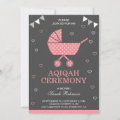 Schattig roze kinderwagen baby meisje Aqiqah Kaart (Voorkant)