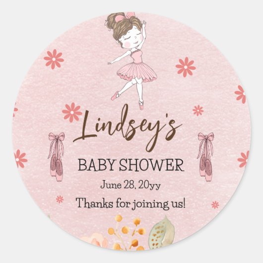 Schattig Roze Kleine Ballerina Tutu Meisje Baby Sh Ronde Sticker (Voorkant)