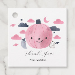 schattig roze kleine pompoen verjaardag uitnodigin bedankjes labels